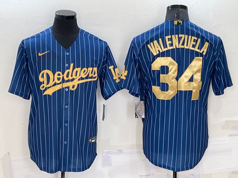 Men Los Angeles Dodgers #34 Valenzuela Blue Gold Throwback Nike 2022 MLB Jerseys->kansas city chiefs->NFL Jersey